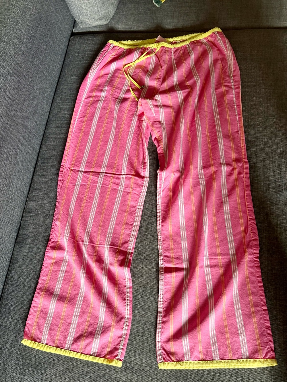 Victoria Secret Pink Stripe Pajama Pants with Yellow Trim - Sz: S